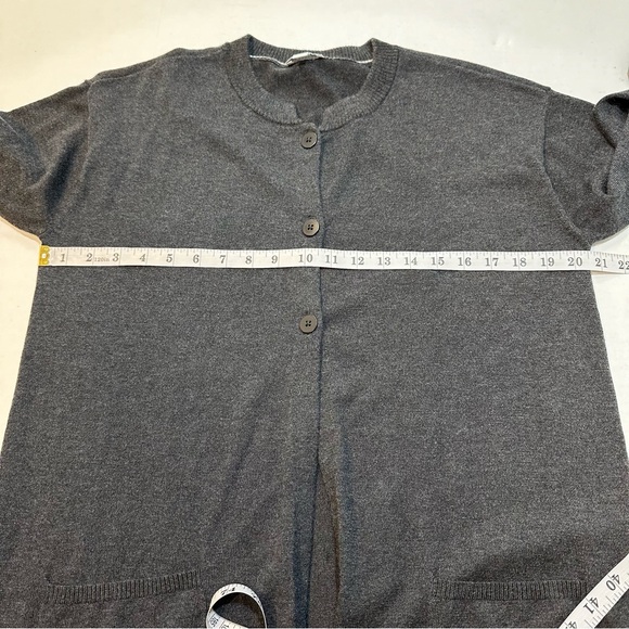 J. Jill Gray Cardigan Sweater Longline Duster Wool Blend Long Sleeve M - Picture 12 of 13